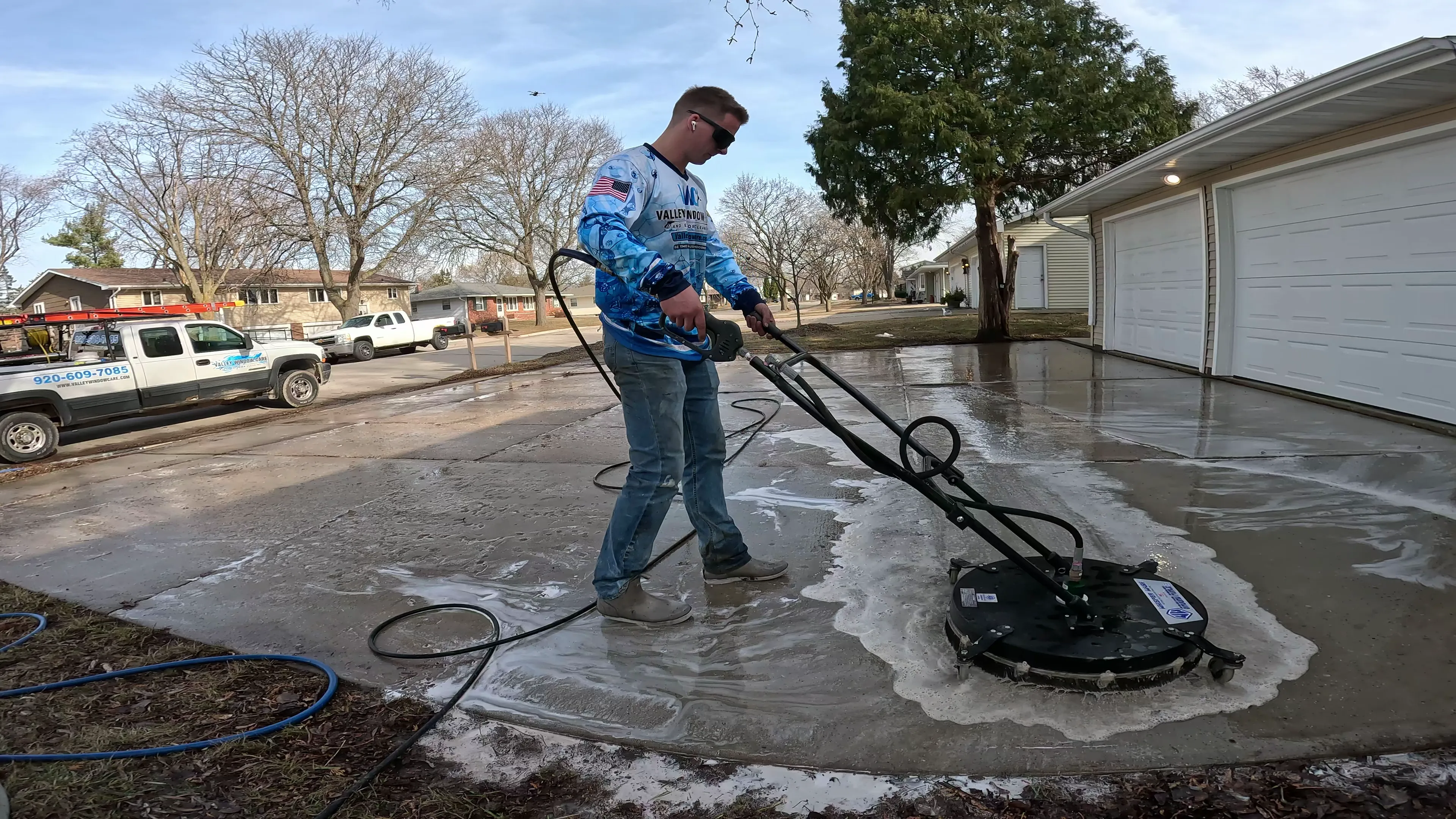 Concrete driveway power washing