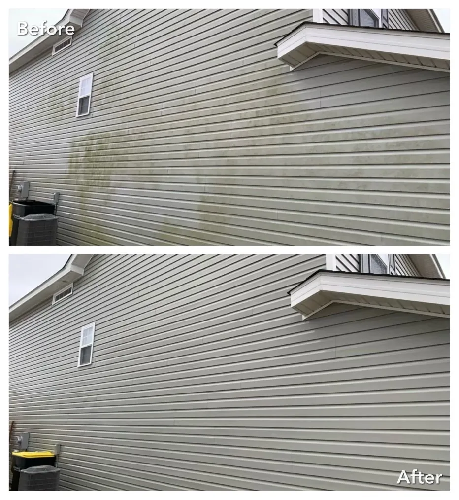 Before and after exterior pressure washing